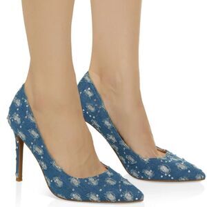 BRAND NEW ROUGE HELUIM POINTED TOE STILETTO PUMPS  - DENIM